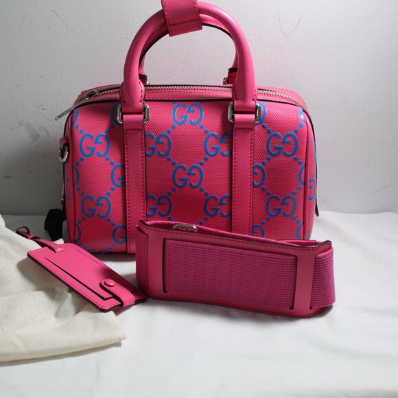 NWT Gucci Shoulder Bag GG Tennis Handbag Mini Pink Blue Top Handle Duffle 725292 - Picture 3 of 13